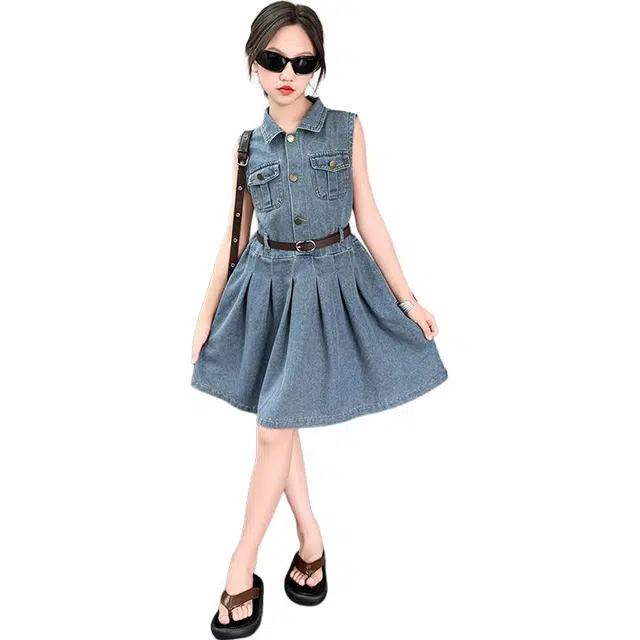 宜而爽连衣裙 透气舒适潮流无袖 蓝色 青少年