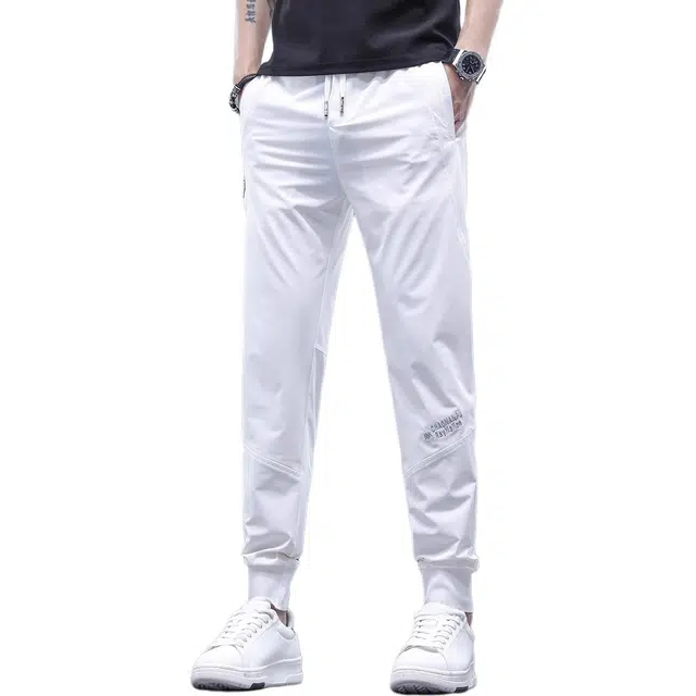 华夏儿女 夏季潮牌高端冰丝运动裤薄款美式修身弹力哈伦休闲裤 男女同款