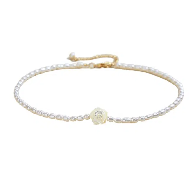 骊碧 玫瑰花优雅纯白高档浪漫有意义仪式感 合金 淡水珍珠 项链 女款