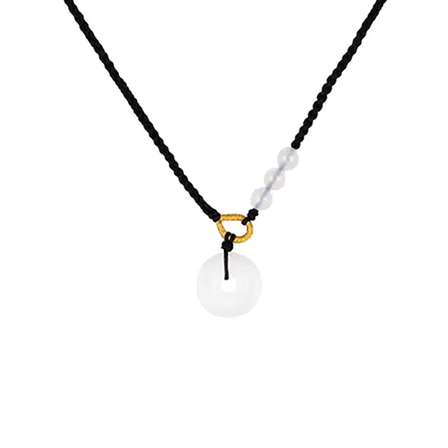 华髻 新中式草莓晶平安扣 国潮复古平安扣转运珠抽拉编织绳民族风高级感 项链 男女同款情侣款