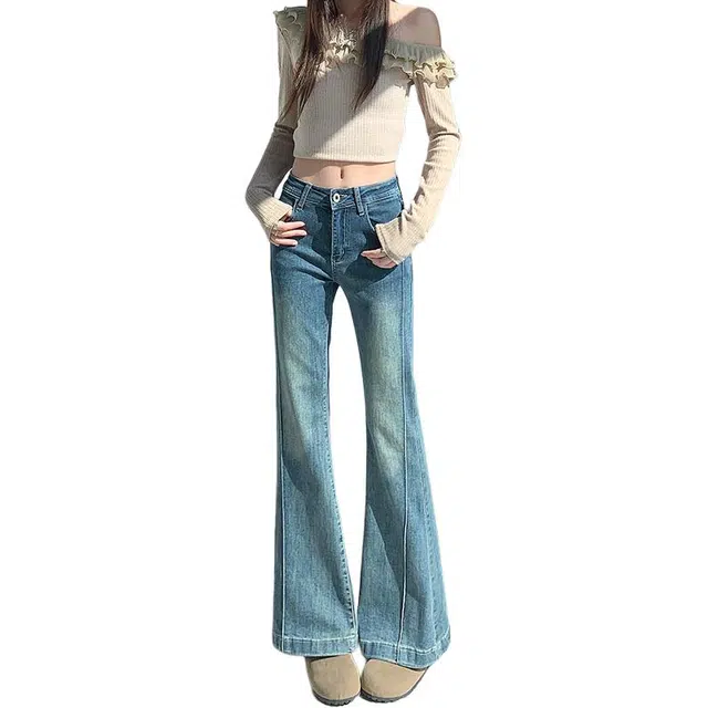 法文箱子 水洗舒适时尚微喇简约通勤牛仔裤 女款