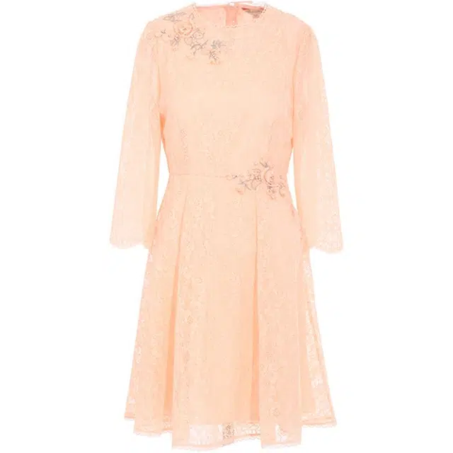 粉红玛琍 法式七分袖圆领通勤长袖连衣裙 女款