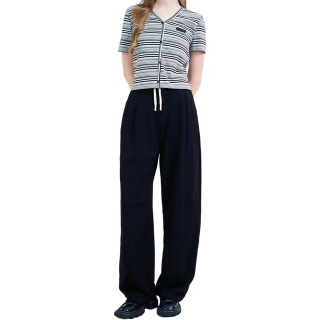 木果果木 夏季 美式街头高腰阔腿时尚针织垂感休闲裤 女款