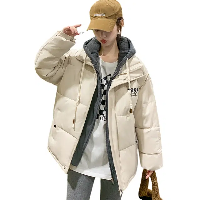 水中花 短款假两件加厚百搭宽松休闲长袖棉服 女款