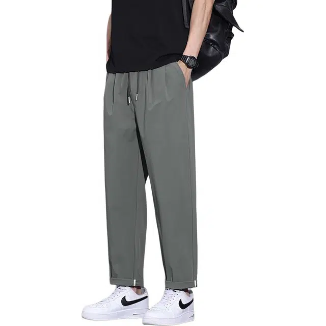 协协乐 冰氧春夏薄款美式潮牌宽松哈伦直筒冰丝速干运动百搭通勤萝卜裤九分长裤休闲裤 男款