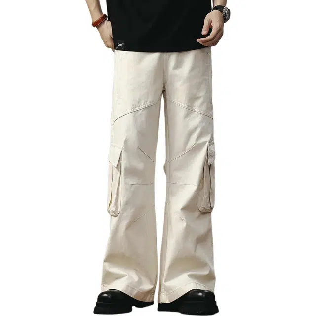 格蓝鹿 美式复古高街宽松直筒多口袋拖地休闲工装裤 男款