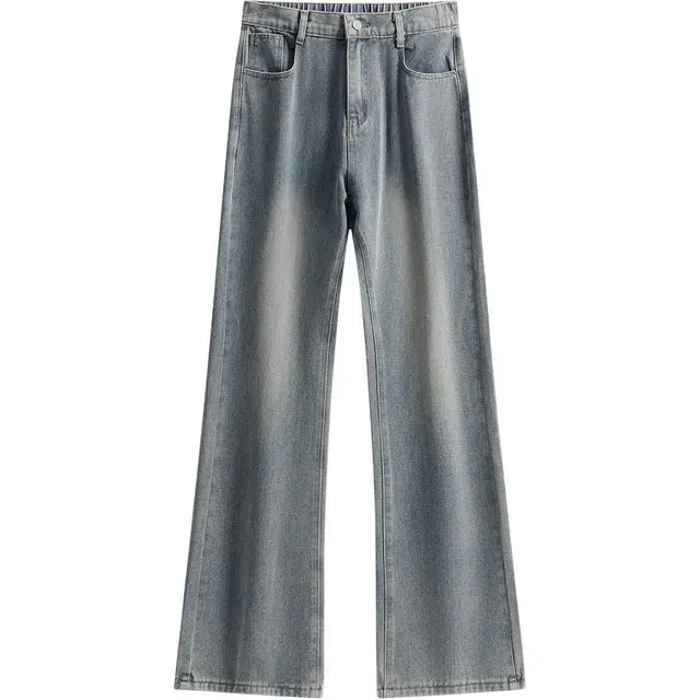 加菲猫家族 美式高街潮流复古水洗做旧背面加菲猫卡通动漫印花时尚街头个性百搭垂感微喇透气舒适宽松中腰牛仔裤 男女同款