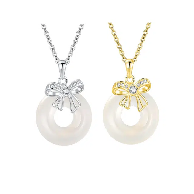 大唐国鼎 蝴蝶结平安扣 新中式古风宫廷设计 小众精美造型设计日常可调节 玉髓 项链 男女同款情侣款