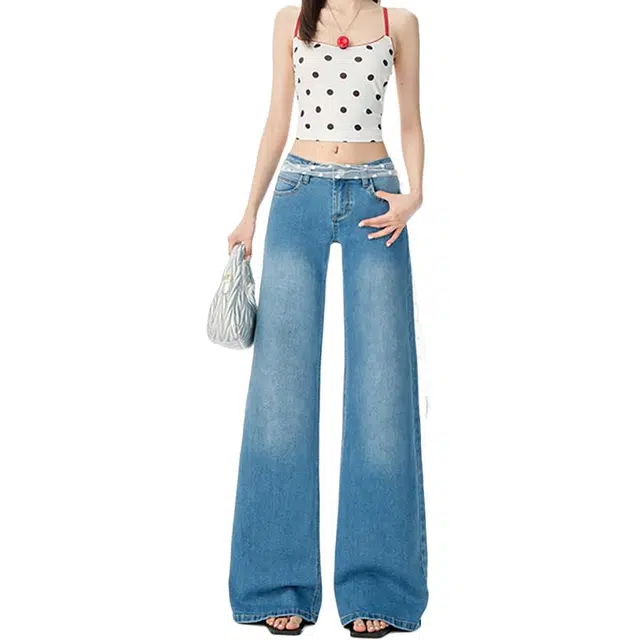 如续 辣妹低腰口袋设计微喇修身简约舒适牛仔裤 女款