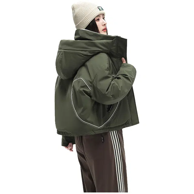 鸭鸭 通勤休闲设计感百搭短款显高小个子派克服连帽羽绒服 女款