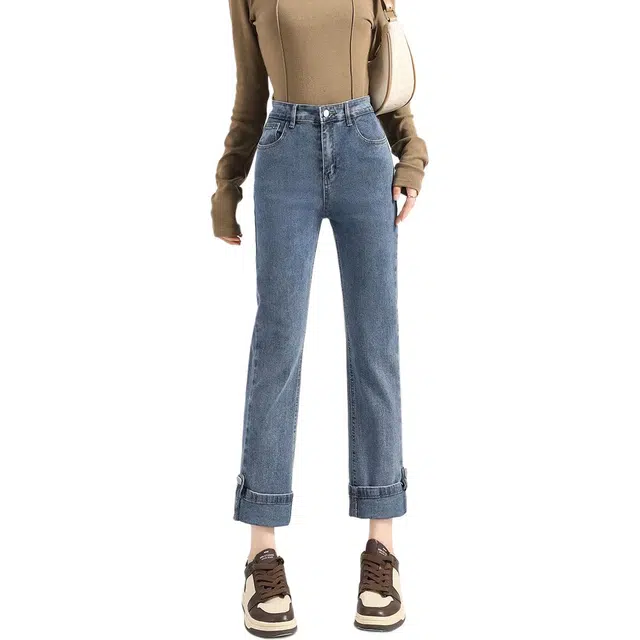 法文箱子 春,夏,秋 春季显瘦百搭直筒裤牛仔裤 女款 蓝色