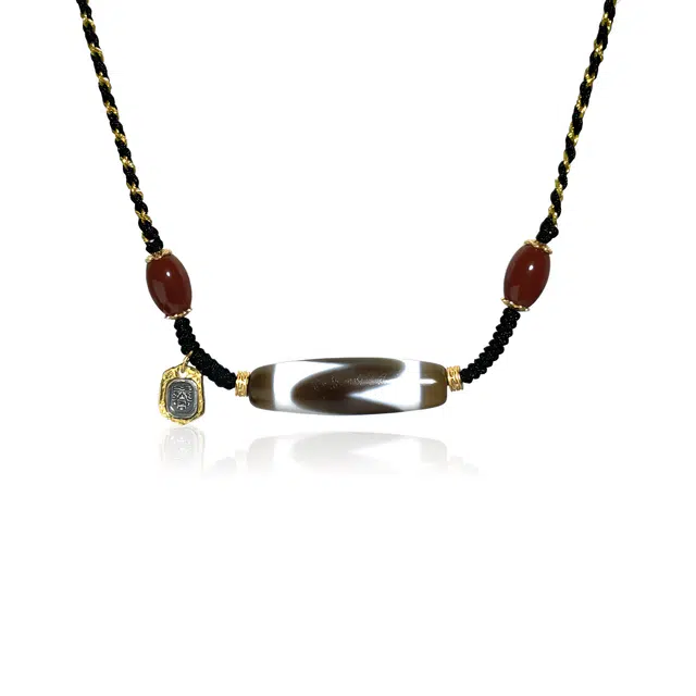 玉临门 新中式藏式复古 经典设计天珠首饰 玛瑙 项链 男女同款情侣款