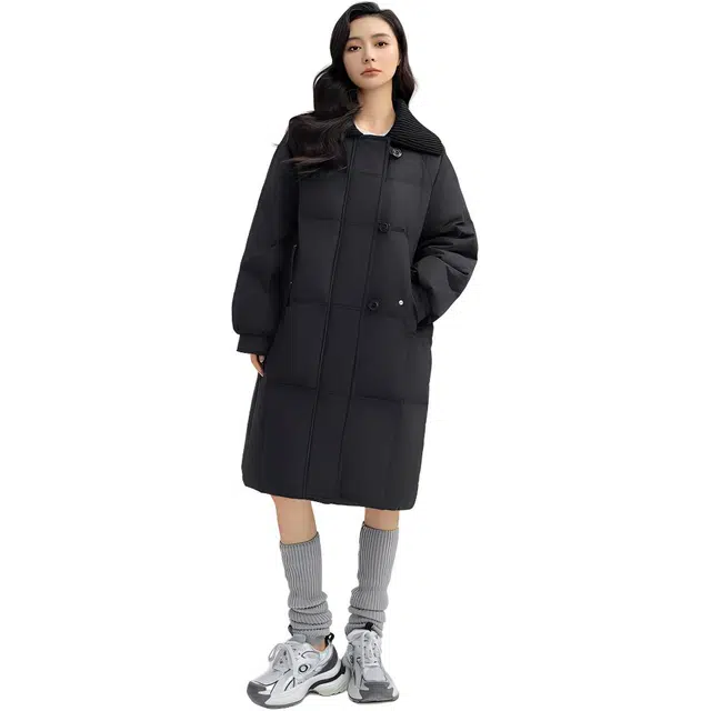 鸭鸭 时尚纯色休闲翻领百搭保暖长袖羽绒服 女款