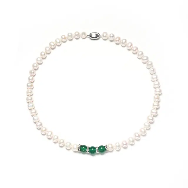 周百福 经典链套装 气质珠光宝气 简约经典优雅 素链近圆微瑕 时尚百搭 精致轻奢 小众高级感 珍珠 项链 男女同款情侣款