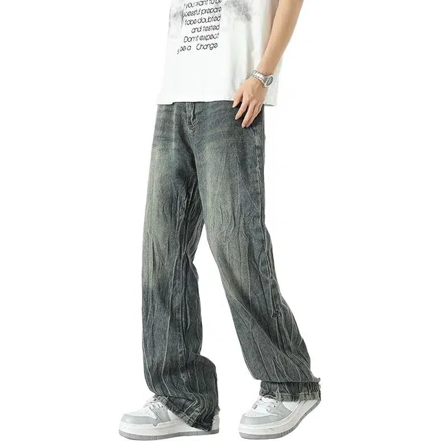 隐狼世家 闪电纹高街嘻哈复古水洗美式小众长裤牛仔裤 男款