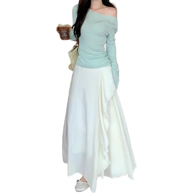 哒头下雨不愁 温柔风半身裙简约气质垂坠设计小众别致不规则休闲长裙 女款