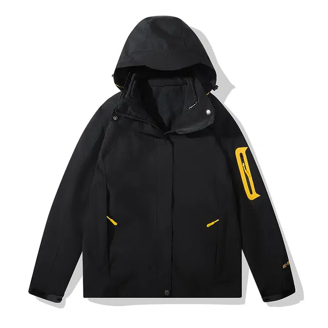 木清清 美式机能风拼接色可拆卸帽户外三合一防风防水登山冲锋茄克夹克外套 女款