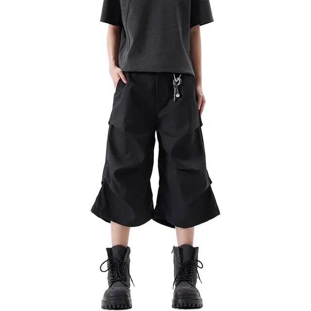 单爵 美式高街褶皱西装高级感直筒阔腿七分裤休闲短裤 男女同款