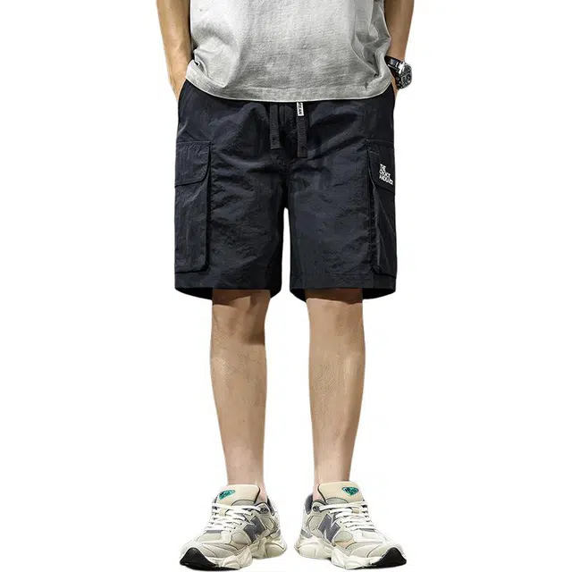 前进牛 美式休闲纯色少年感中腰复古速干宽松运动超薄直筒五分工装短裤 男女同款