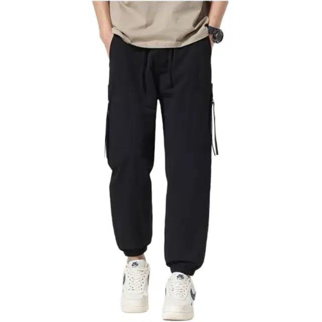 潮人榜 日系宽松日常通勤百搭潮牌系带口袋束脚工装休闲裤 男女同款