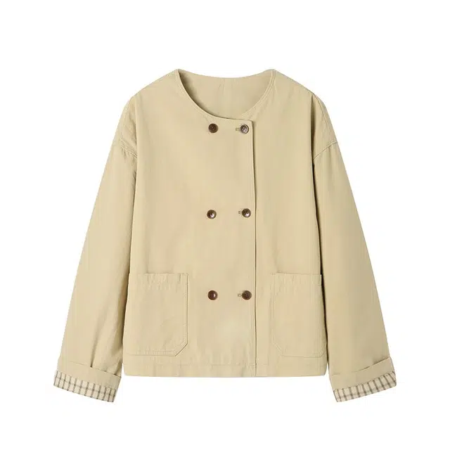 曲韩 简约大气休闲工装休闲气质双排扣外套 女款