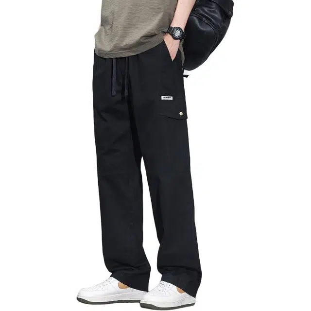 协协乐 高街风纯棉美式潮牌凉感透气宽松直筒阔腿通勤显高显瘦裤夏季薄款运动休闲工装裤 男款