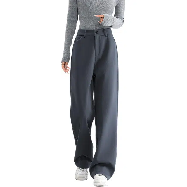 法文箱子 显瘦直筒纯色欧美文艺风商务通勤优雅商务风休闲裤 女款