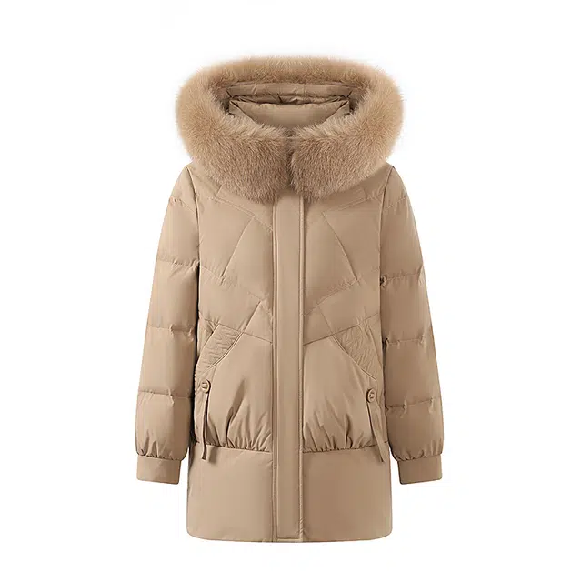 雅鹿 纯色舒适简约加厚宽松毛领连帽羽绒服 女款