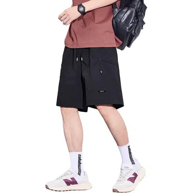 协协乐 冰丝凉感纯色夏季薄款速干凉感透气美式高街潮牌宽松直筒运动百搭五分裤子工装短裤 男款