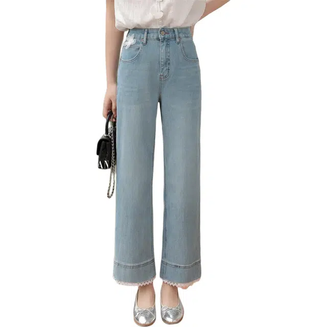 鹿向南 适中直筒高腰宽松牛仔裤 女款