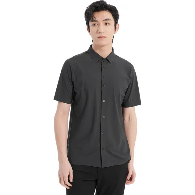利郎 凉感舒适商务休闲纯色尖领夏季短袖衬衫 男款