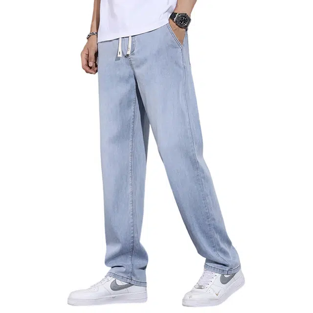 顶峰保罗 无性别主义天丝宽松美式潮牌阔腿薄款冰丝直筒休闲时尚百搭牛仔裤 男女同款