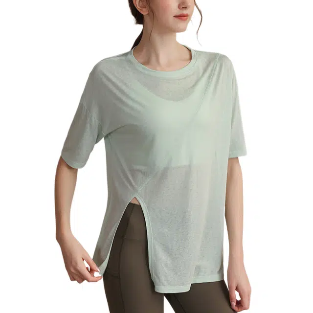 玉儿恋 雪花运动宽松短袖跑步罩衫瑜伽健身衣 女款