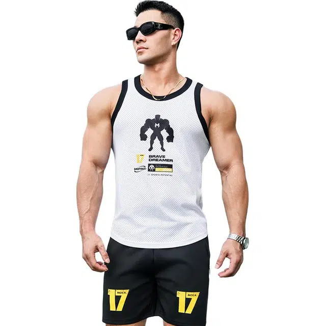 墨立方 网眼运动透气速干健身训练显肌肉运动坎肩背心 男款