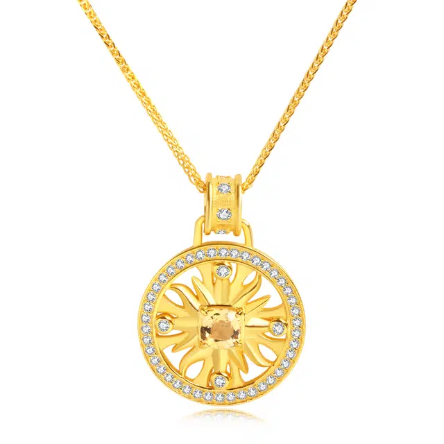 老凤祥 八宝罗盘  招财转运 新中式国风镂空太阳花 显白贵气感 表白锁骨链#好运天然 黄水晶 项链 男女同款情侣款