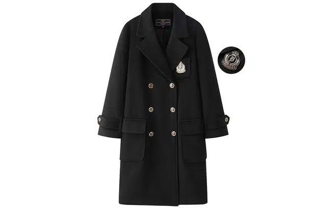 东鲸岁时记 毛呢学院风双排扣大衣 女款 黑色