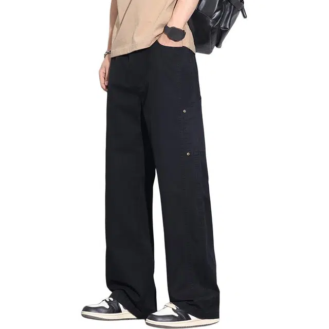 协协乐 高街纯棉夏季薄款潮牌美式宽松直筒阔腿复古通勤显高显瘦长裤子工装裤 男款