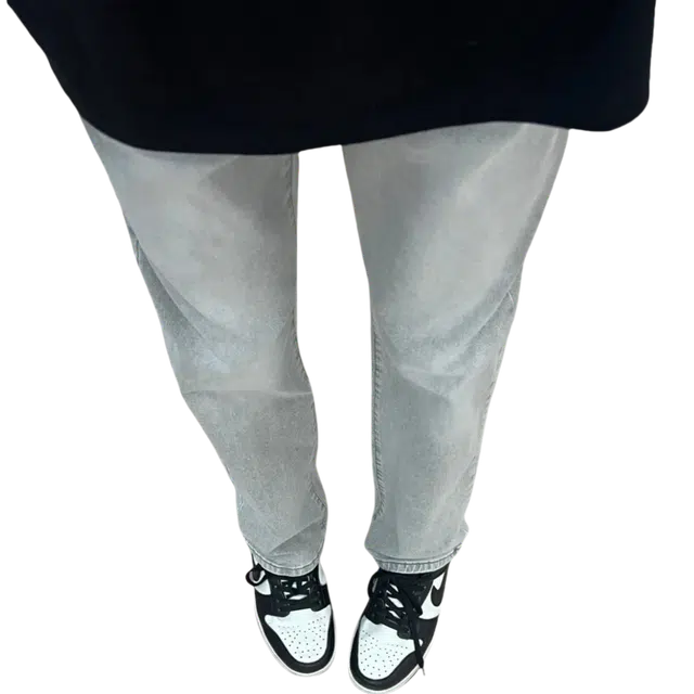 冈哉 美式复古高街潮流单色小众设计个性做旧水洗阔腿弯刀百搭痞帅垂感宽松直筒日常通勤休闲牛仔裤 男女同款