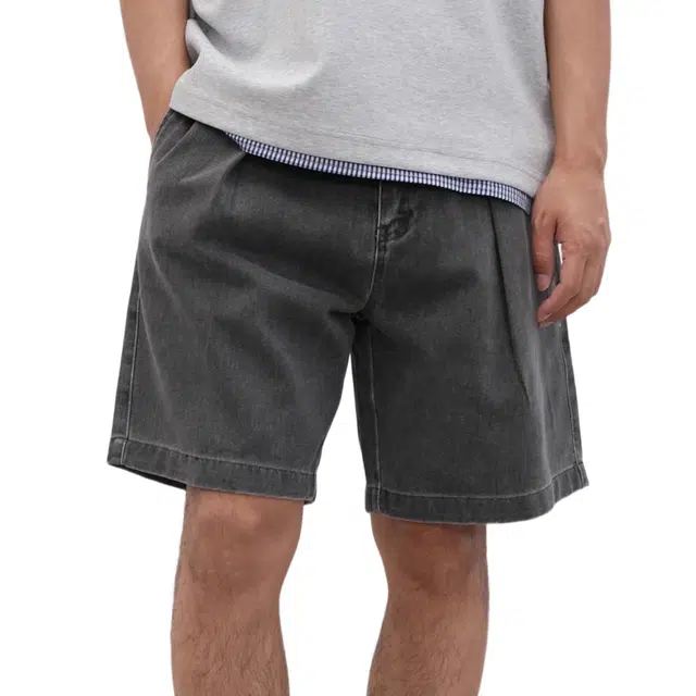 沐诚阳译 何青菜简约宽松直筒潮流百搭质感水洗五分裤休闲短裤 男款