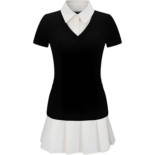 柏黛妃 百搭时尚气质简约优雅短袖连衣裙 女款