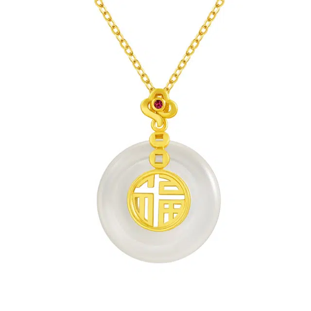 【温润如玉】 帝苏行 福运平安扣吊坠 新中式国潮 吉祥如意平安顺遂 好运 简约小众设计 玉髓 项链 女款