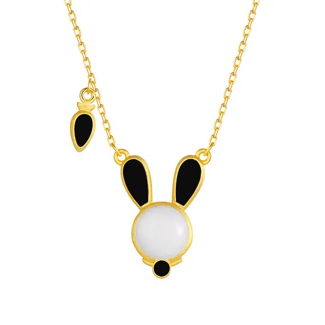 骊碧 童趣玉兔兔子国风十二生肖小众饰品时尚天然 玉髓 项链 女款