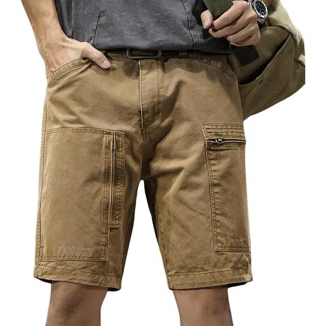 前进牛 美式休闲城市机能休闲宽松拉链五分裤多口袋直筒工装短裤 男女同款