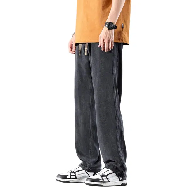 潮人榜 美式高街夏季薄款天丝垂感长裤潮牌百搭宽松直筒牛仔裤 男女同款