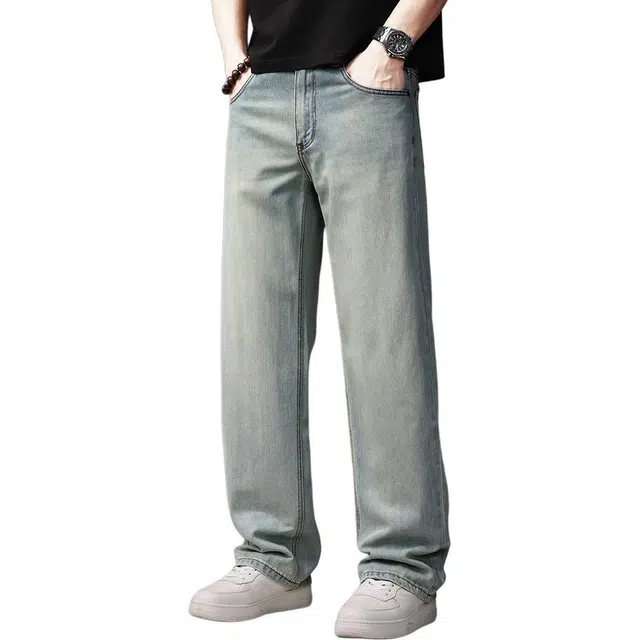 贵色 薄款高街潮牌美式休闲直筒透气凉感面料韩系高端复古垂感水洗阔腿裤牛仔裤 男女同款
