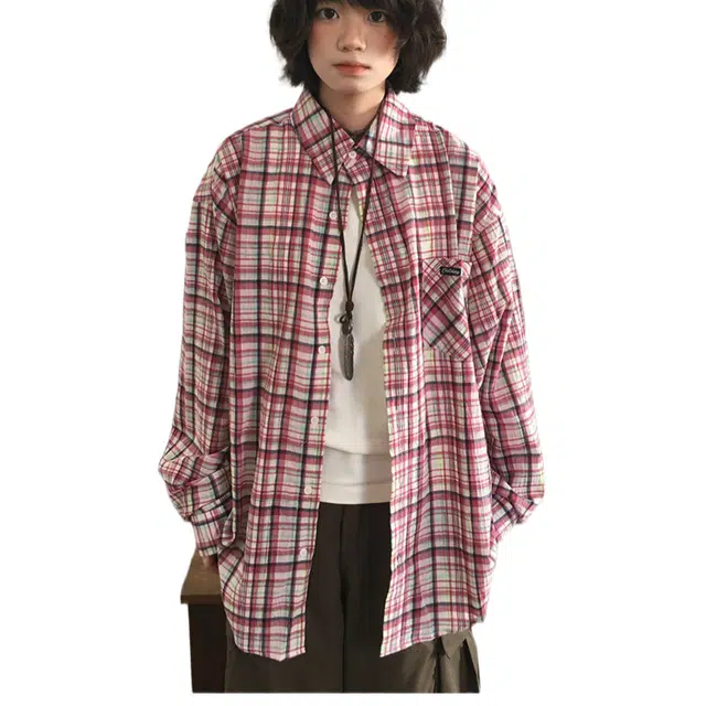 一碗士多 中古感条纹肌理格纹复古宽松长袖衬衫 男女同款