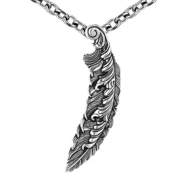 【免费刻字】 白木黑冰 浪羽羽毛 新中式原创小众设计高级感 银合金 项链 男款 礼盒