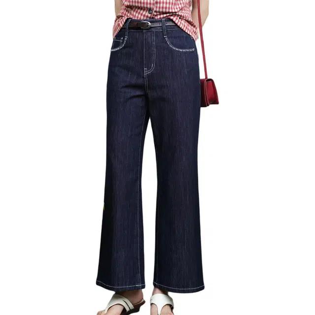 谜秀 弹力透气夏季直筒裤高腰长裤牛仔裤 女款