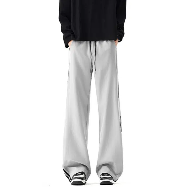 颂希尔 美式宽松阔腿流行条纹设计日常透气轻薄直筒百搭休闲裤 男女同款