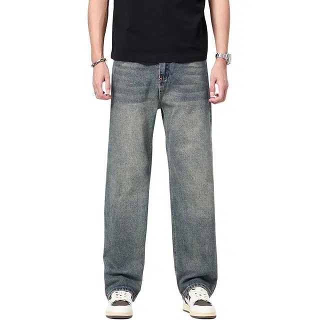 宝米卡 美式复古裤潮牌水洗做旧长裤高街休闲百搭直筒牛仔裤 男女同款